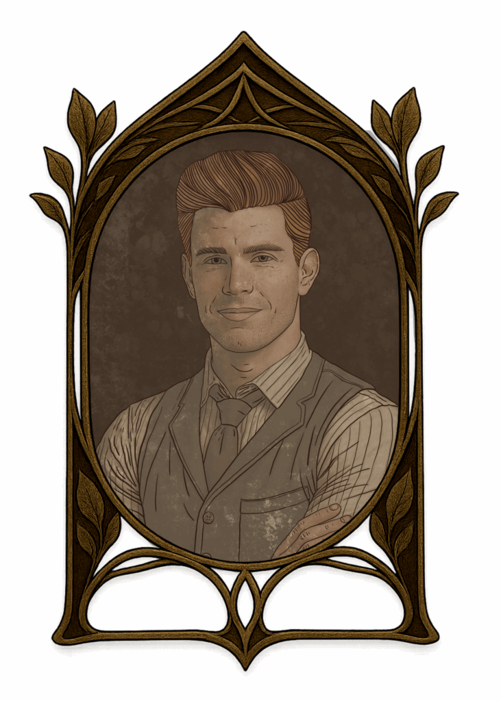 Illustration de Kidd, mécanicien roux aux taches de rousseur et au look vintage façon Peaky Blinder, personnage des Lettres Minocha