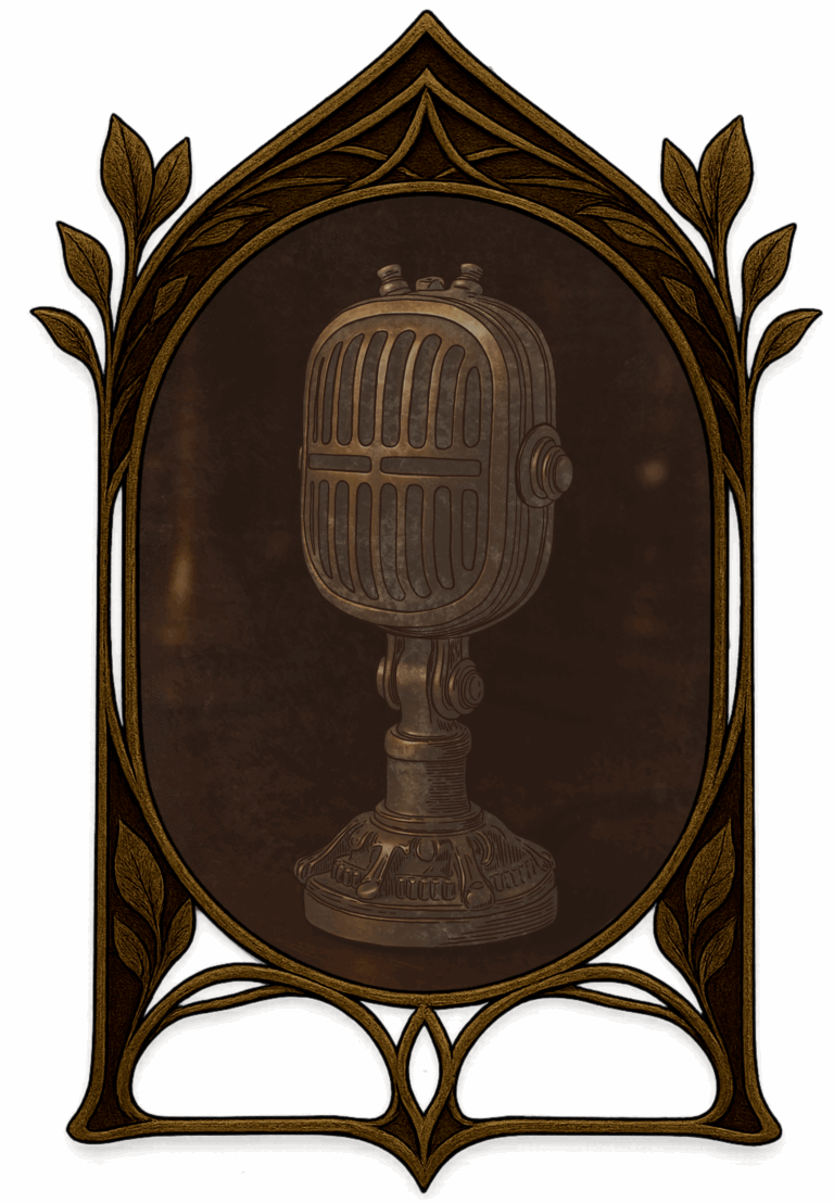 illustration du podcast en style steampunk vintage – Les Lettres Minocha - les Archives sonores des soeurs Minocha