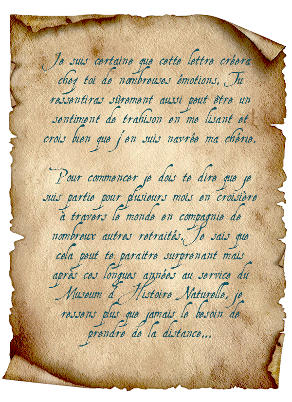 Illustration d’un parchemin manuscrit par Olympe, calligraphie à l’ancienne italique et élégante – extrait de lettre des Lettres Minocha